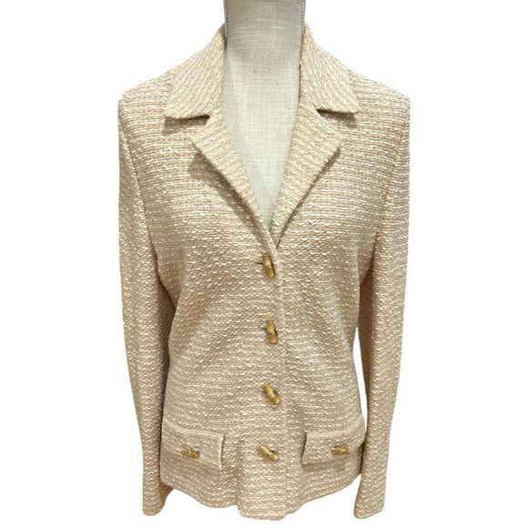 ST. John Couture Vintage 90’ Knit Gold Insignia Button in Beige/ Cream Size 8 - Picture 1 of 6